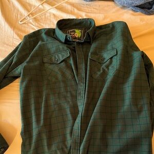 Retro Rifle Forest Green Plaid Flannel Button Down Shirt